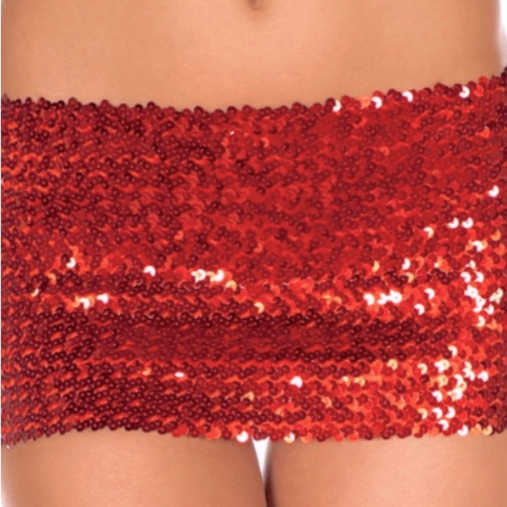 Fredrick’s of Hollywood NWT red sequin mini skirt with side ribbon ties